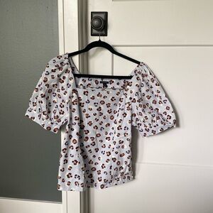 Ann Taylor Light Blue / Leopard Puff Sleeve